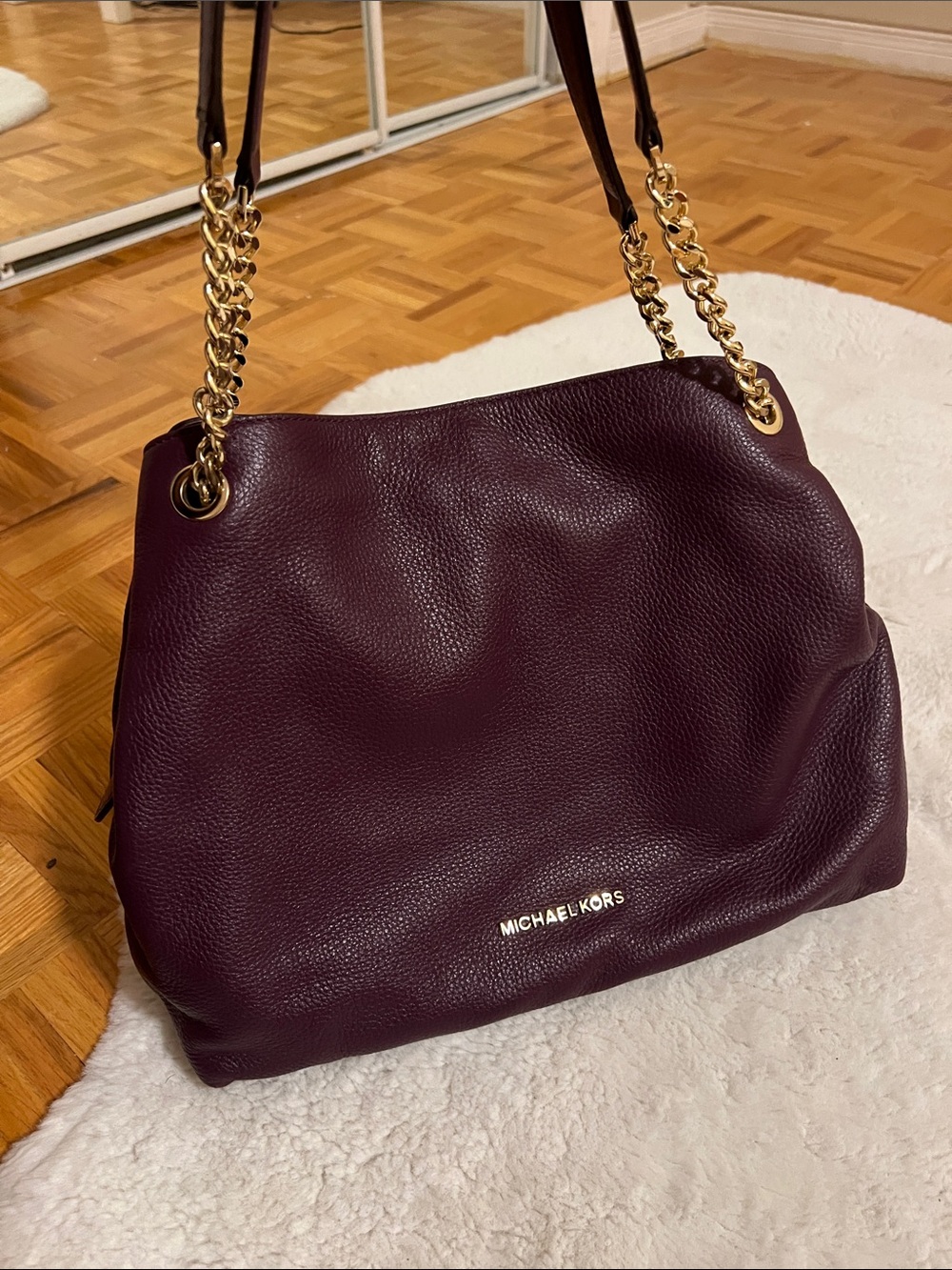 Michael Kors Christina Pebbled Leather Shoulder Bag in Plum